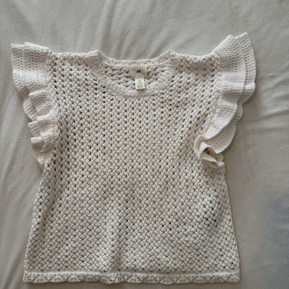 H&M Sweaters - H&M Pointelle Knit Crochet Top Flutter Sleeves Women's White Medium Cottage Core